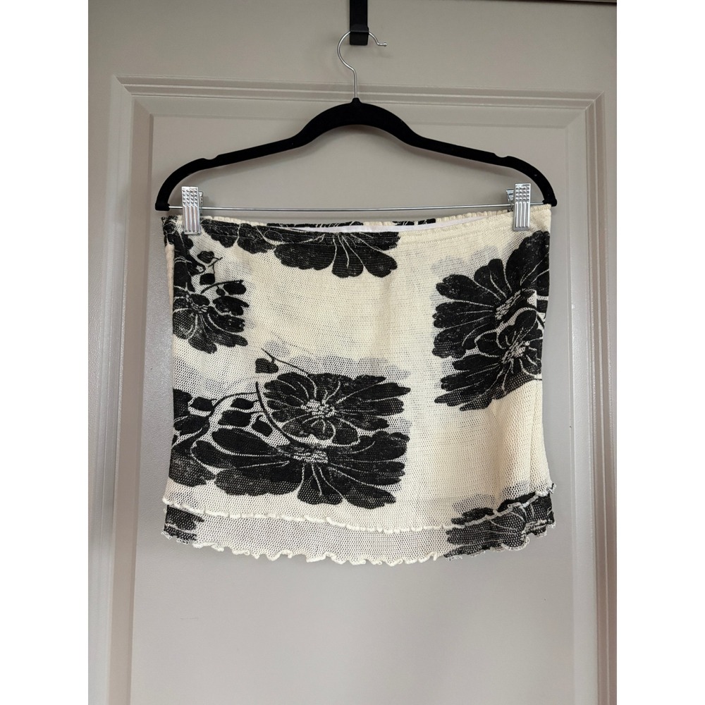 Free People Floral Mesh Tube Top Lettuce Edge Cream Black Large